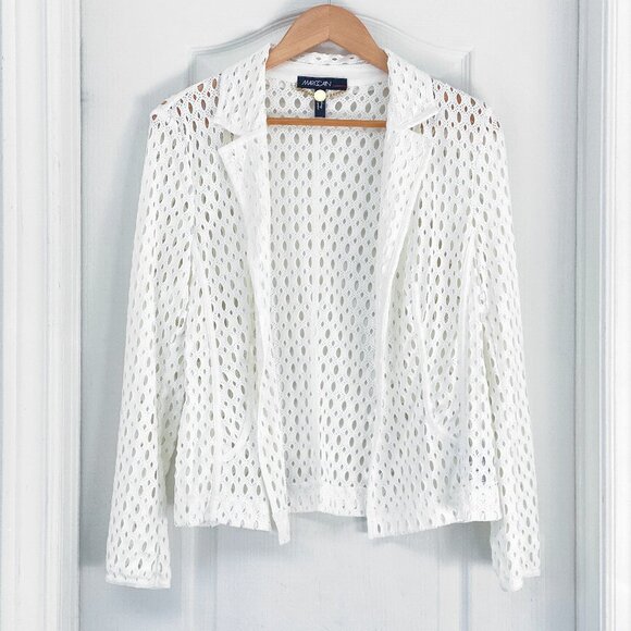 Marc Cain - Open-Front White Mesh-Lace Blazer - Picture 5 of 15